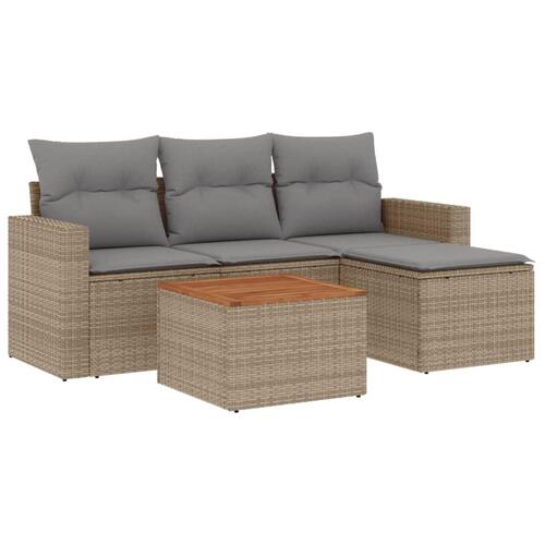 Havesofasæt 5 dele med hynder polyrattan beige