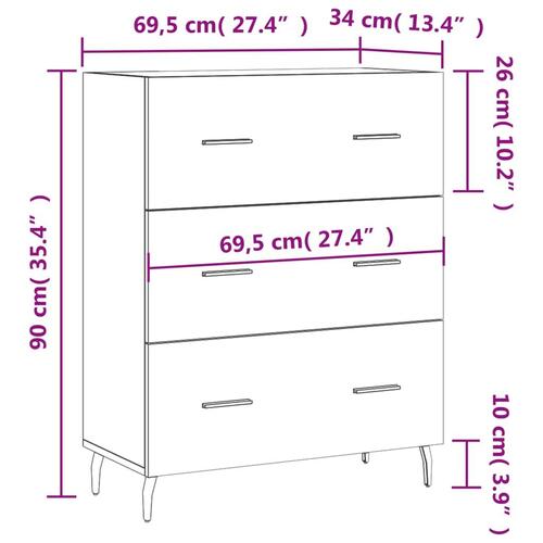 Skænk 69,5x34x90 cm konstrueret træ grå sonoma-eg