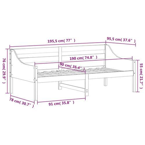 Daybed uden madras 90x190 cm massivt fyrretræ hvid