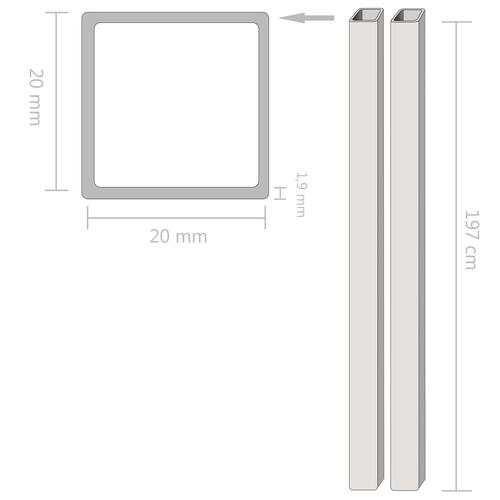 Rustfrie stålrør 2 stk. firkantet bokssektion V2A 2 m 20 x 20 x 1,9 mm