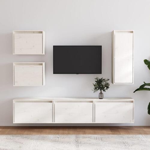 Tv-skabe 6 dele massivt fyrretræ hvid
