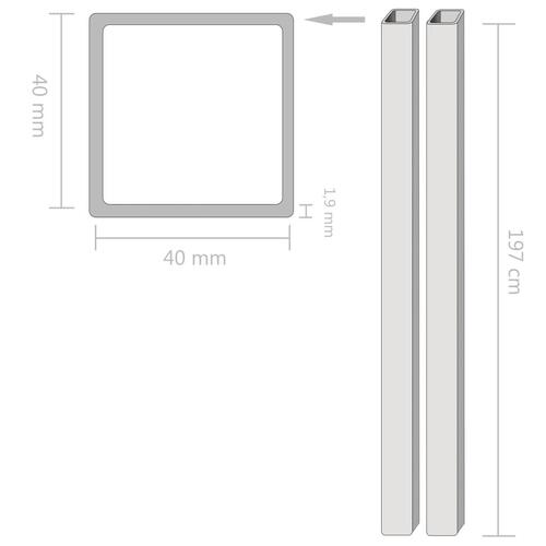 Rustfrie stålrør 2 stk. firkantet bokssektion V2A 2 m 40 x 40 x 1,9 mm