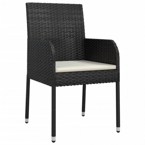Spisebordssæt til haven 3 dele med hynder polyrattan sort