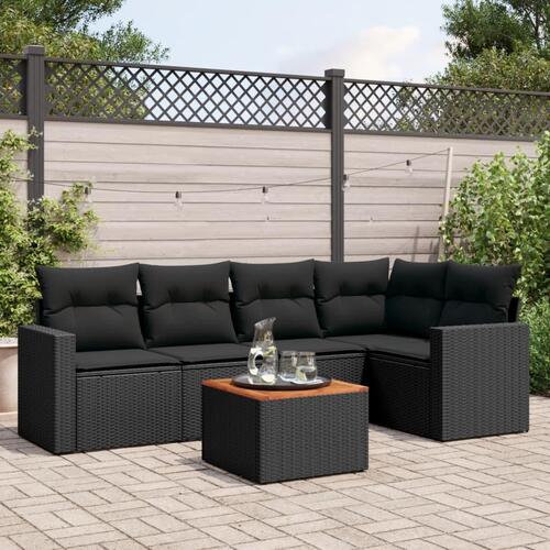Sofasæt til haven 6 dele med hynder polyrattan sort
