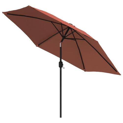 Parasol m. LED-lys + stålstang 300 cm terrakotta