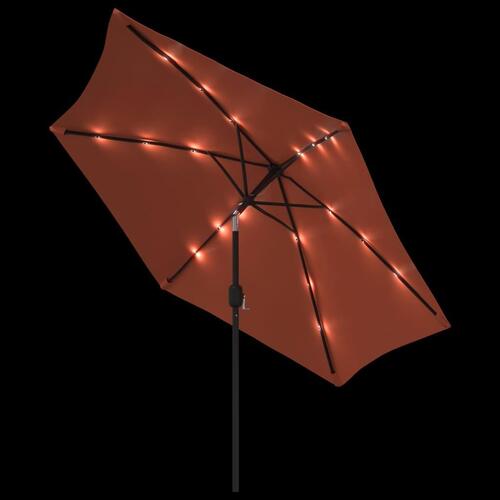 Parasol m. LED-lys + stålstang 300 cm terrakotta