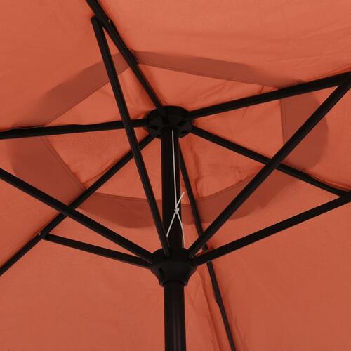 Parasol m. LED-lys + stålstang 300 cm terrakotta