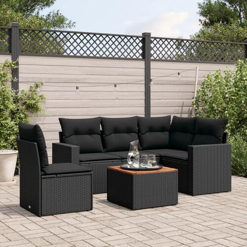 Sofasæt til haven 6 dele med hynder polyrattan sort