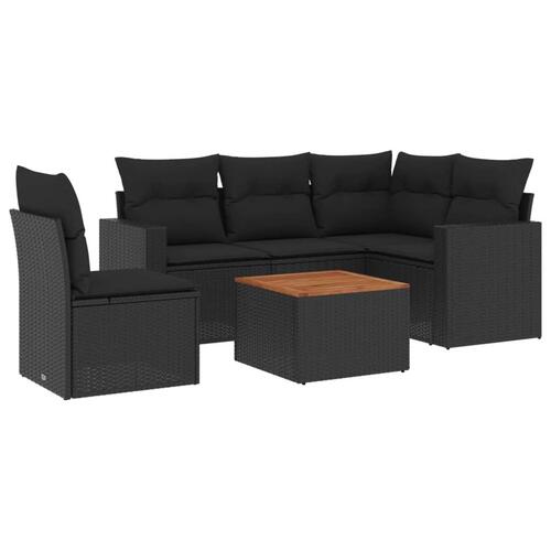 Sofasæt til haven 6 dele med hynder polyrattan sort