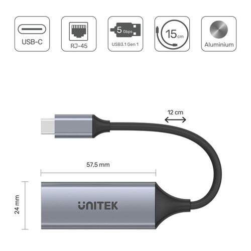 Unitek U1312A USB‑C til Ethernet adapter - 50 cm