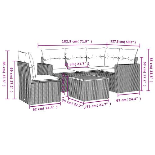 Sofasæt til haven 6 dele med hynder polyrattan sort