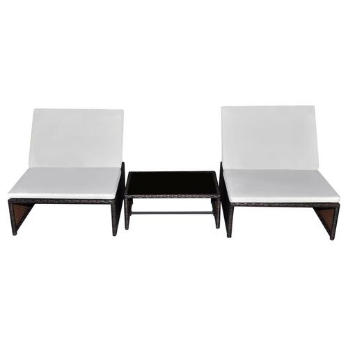 Havestole 2 stk. med lænefunktion og bord polyrattan brun