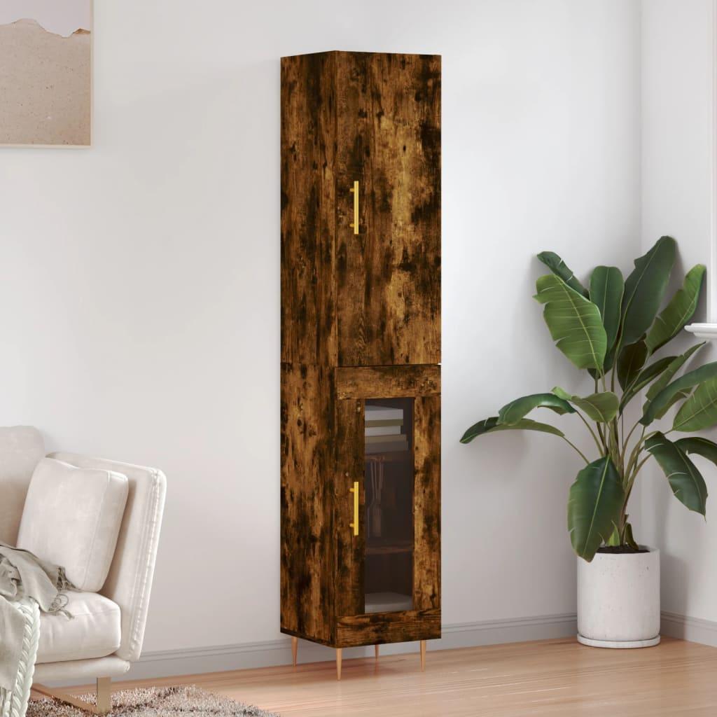 Højskab/skænk 34,5 x 34 x 180 cm - konstrueret træ, røget eg billede