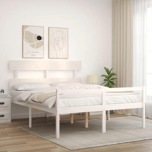 Seniorseng med sengegavl 160x200 cm massivt træ hvid