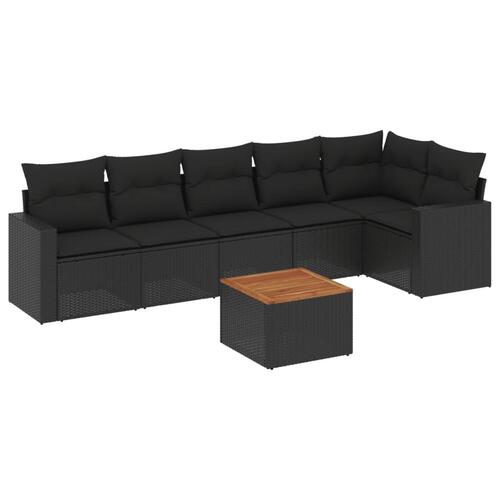 Sofasæt til haven 7 dele med hynder polyrattan sort