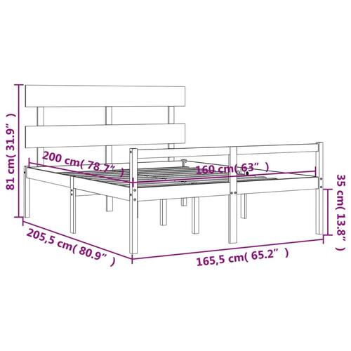 Seniorseng med sengegavl 160x200 cm massivt træ hvid