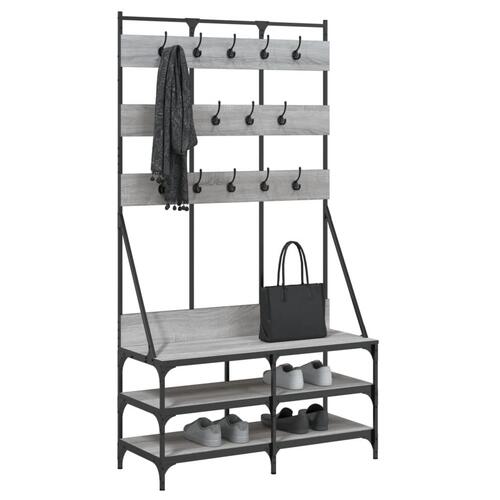 Tøjstativ med skoopbevaring 100x40x184 cm grå sonoma-eg