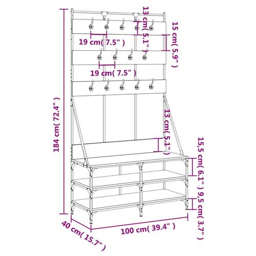 Tøjstativ med skoopbevaring 100x40x184 cm grå sonoma-eg
