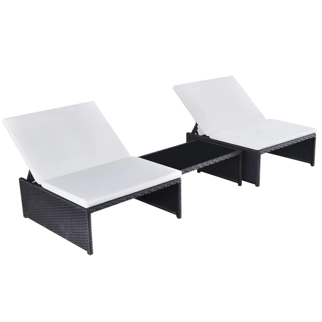 Havestole 2 stk. med lænefunktion og bord polyrattan sort