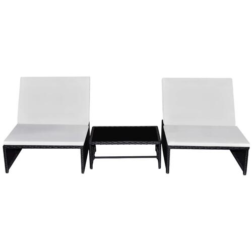 Havestole 2 stk. med lænefunktion og bord polyrattan sort