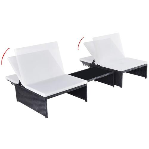 Havestole 2 stk. med lænefunktion og bord polyrattan sort