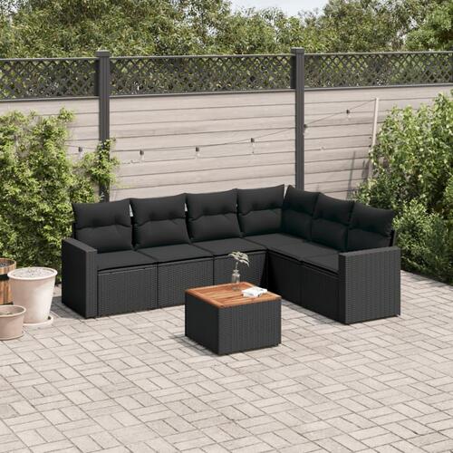 Sofasæt til haven 7 dele med hynder polyrattan sort