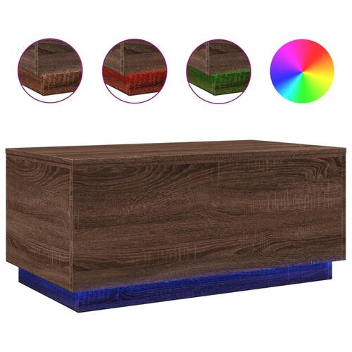Sofabord med LED-lys 90x50x40 cm brun egetræsfarve