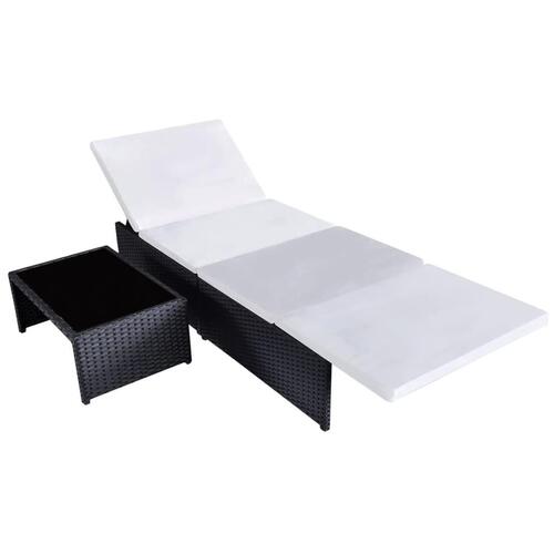 Havestole 2 stk. med lænefunktion og bord polyrattan sort