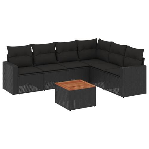 Sofasæt til haven 7 dele med hynder polyrattan sort