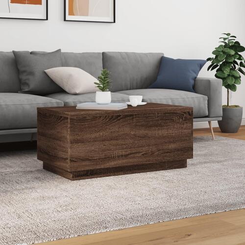 Sofabord med LED-lys 90x50x40 cm brun egetræsfarve