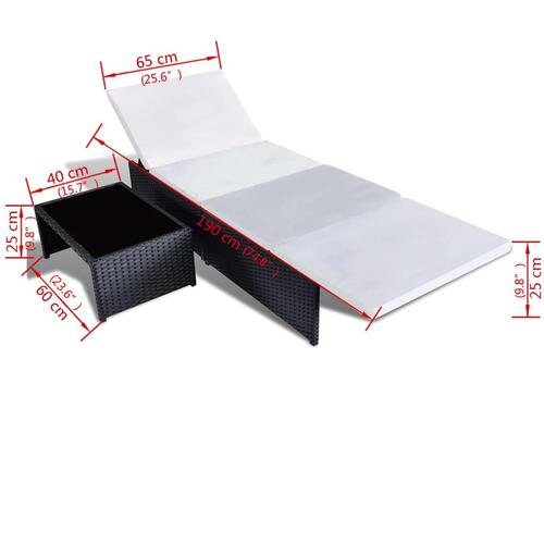 Havestole 2 stk. med lænefunktion og bord polyrattan sort