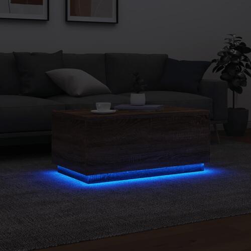 Sofabord med LED-lys 90x50x40 cm brun egetræsfarve