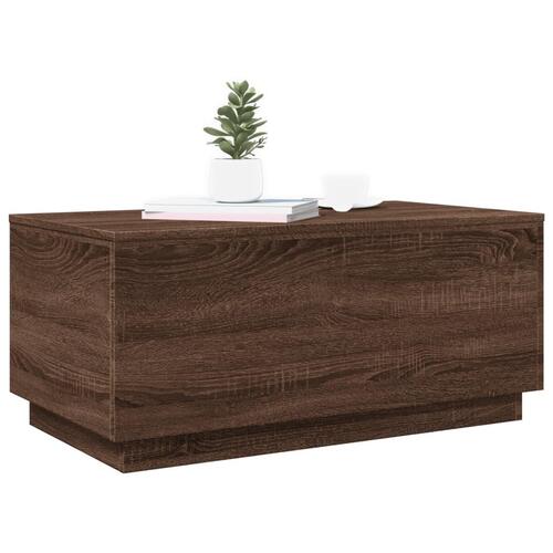 Sofabord med LED-lys 90x50x40 cm brun egetræsfarve