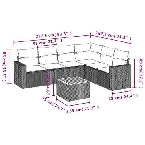 Sofasæt til haven 7 dele med hynder polyrattan sort