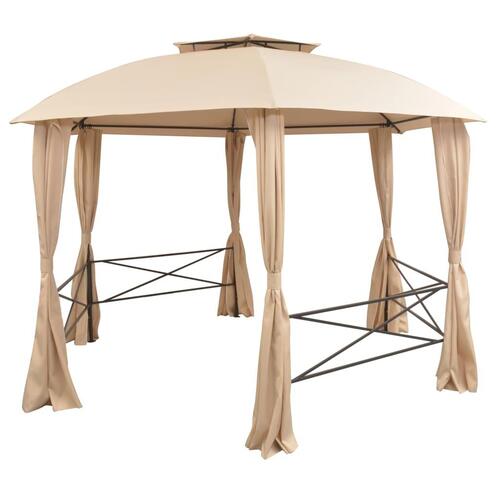 Havepavillon med gardiner sekskantet 360x265 cm