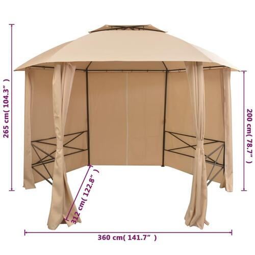 Havepavillon med gardiner sekskantet 360x265 cm