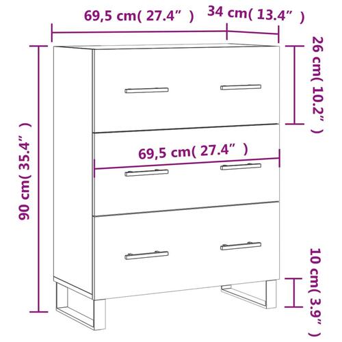 Skænk 69,5x34x90 cm konstrueret træ røget egetræsfarve