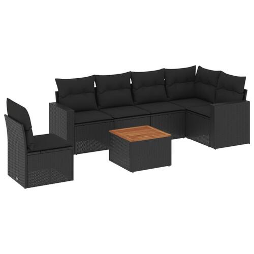 Sofasæt til haven 7 dele med hynder polyrattan sort