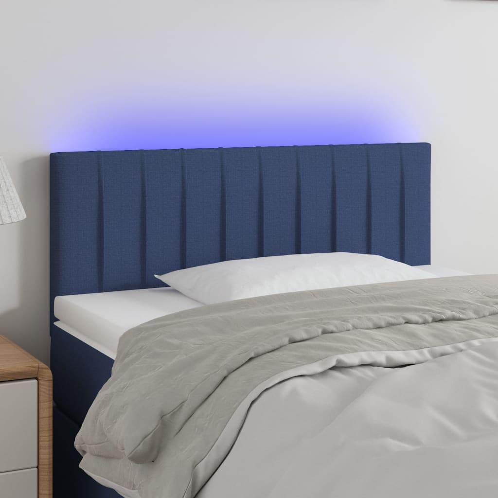 Sengegavl med LED-lys 100x5x78/88 cm stof blå billede