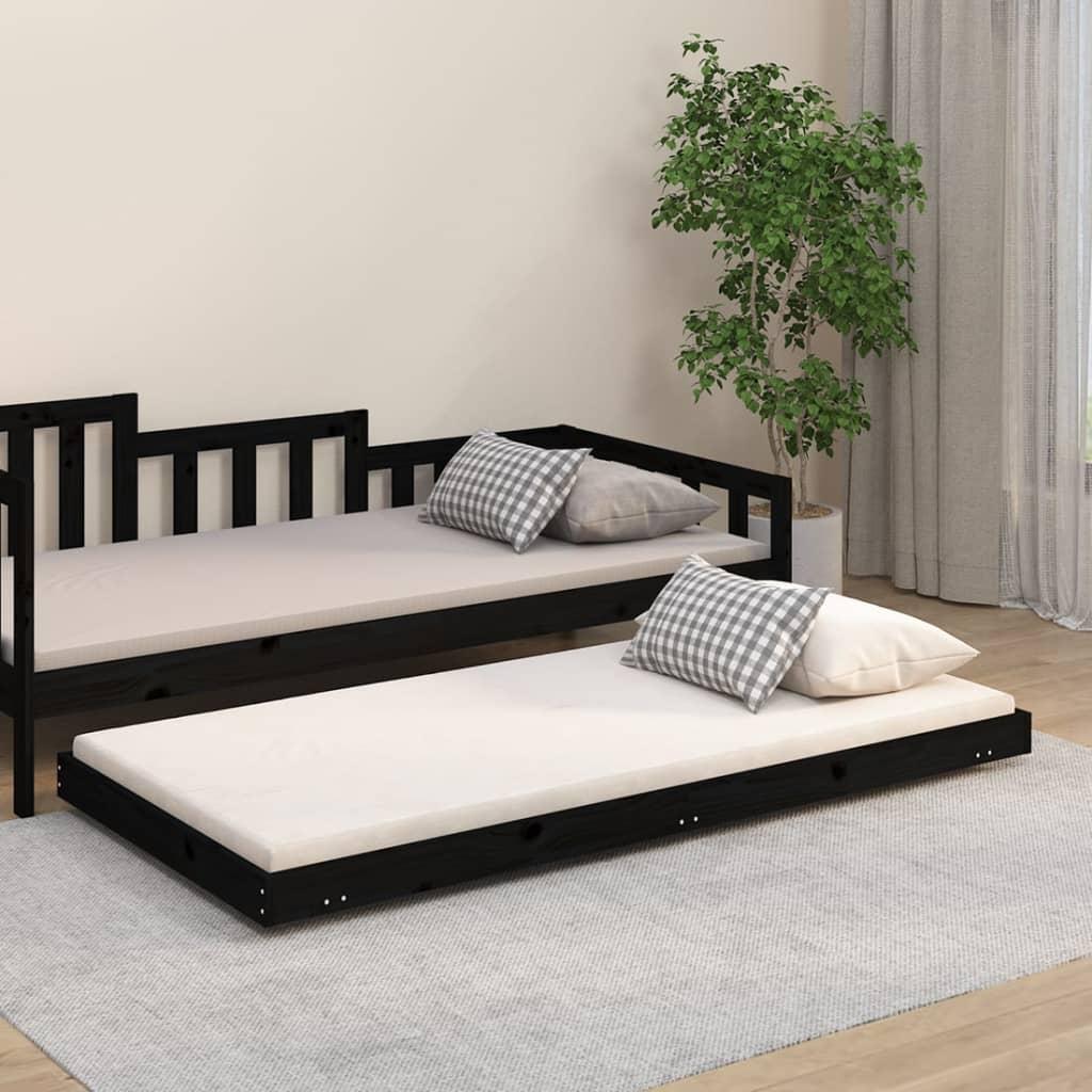 Sengestel 90x190 cm massivt fyrretræ sort