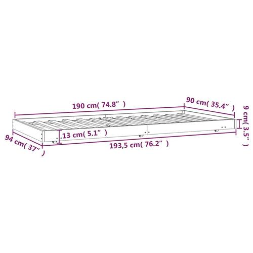 Sengestel 90x190 cm massivt fyrretræ sort
