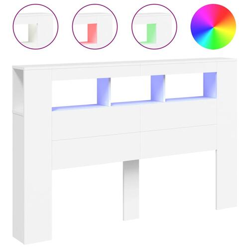 Sengegavl med LED-lys 160x18,5x103,5 cm konstrueret træ hvid