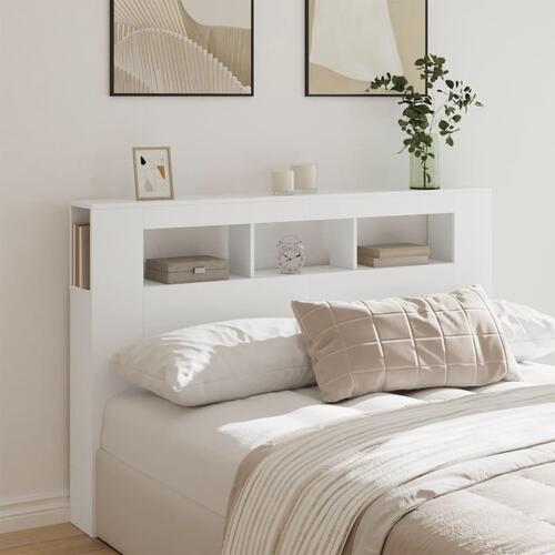 Sengegavl med LED-lys 160x18,5x103,5 cm konstrueret træ hvid