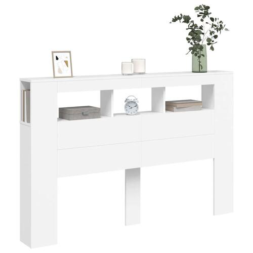 Sengegavl med LED-lys 160x18,5x103,5 cm konstrueret træ hvid