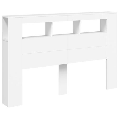 Sengegavl med LED-lys 160x18,5x103,5 cm konstrueret træ hvid