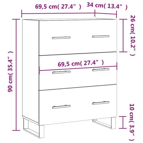 Skænk 69,5x34x90 cm konstrueret træ hvid højglans