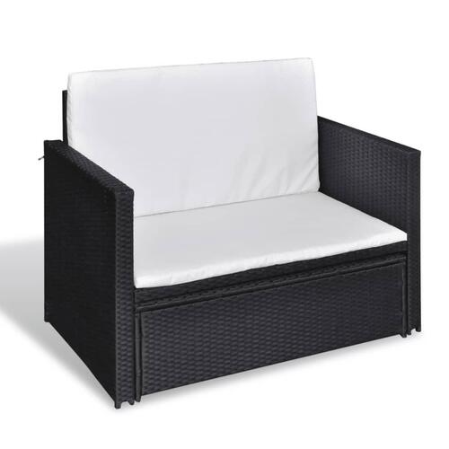 Haveloungesæt 2 dele med hynder polyrattan sort
