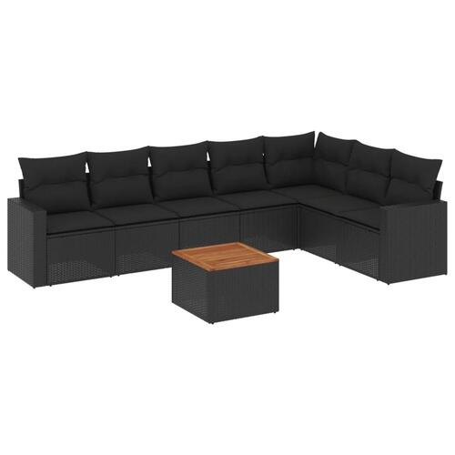 Sofasæt til haven 8 dele med hynder polyrattan sort