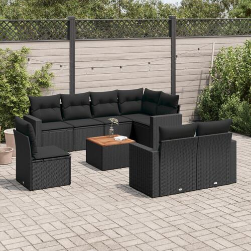 Sofasæt til haven 9 dele med hynder polyrattan sort