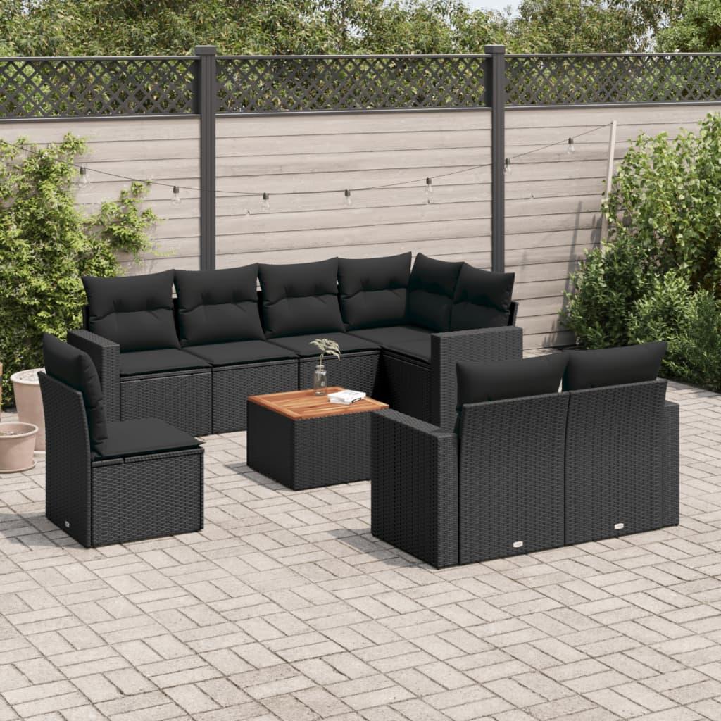 Sofasæt til haven 9 dele med hynder polyrattan sort